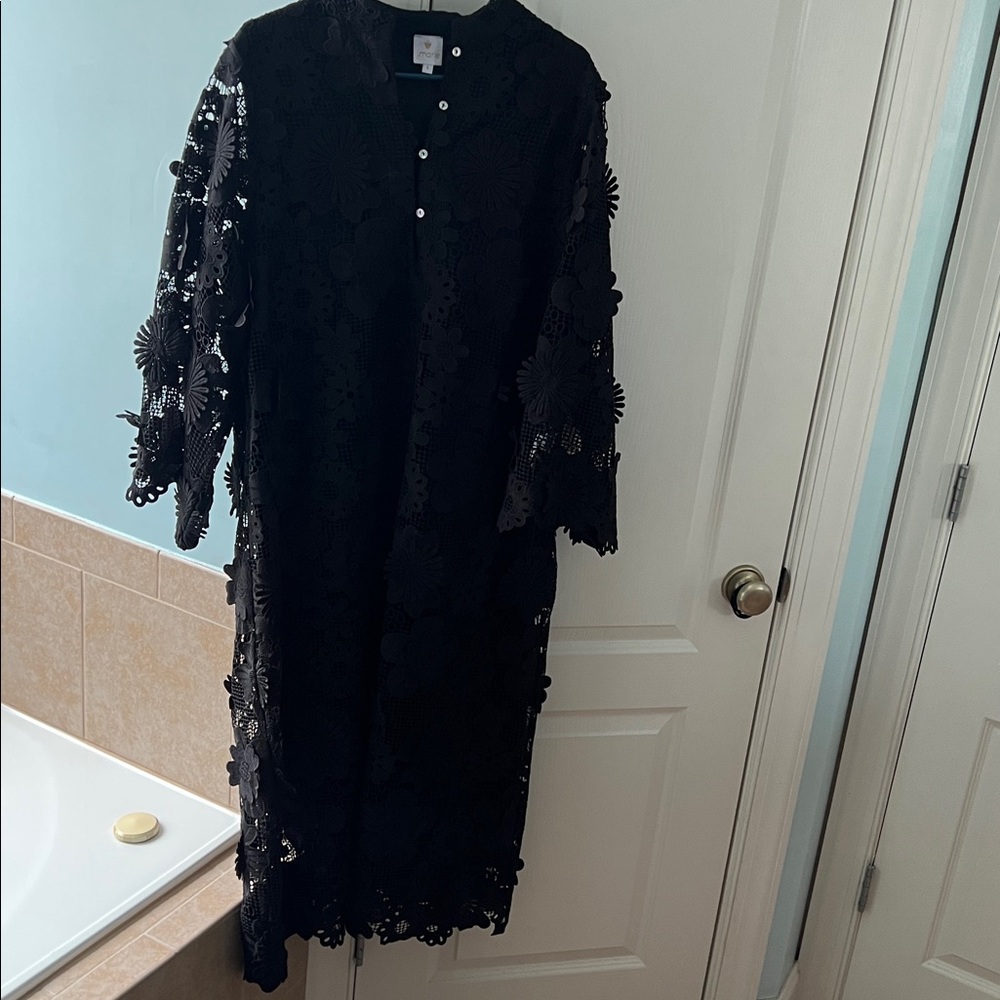 J Marie Black Floral Lace Midi Dress